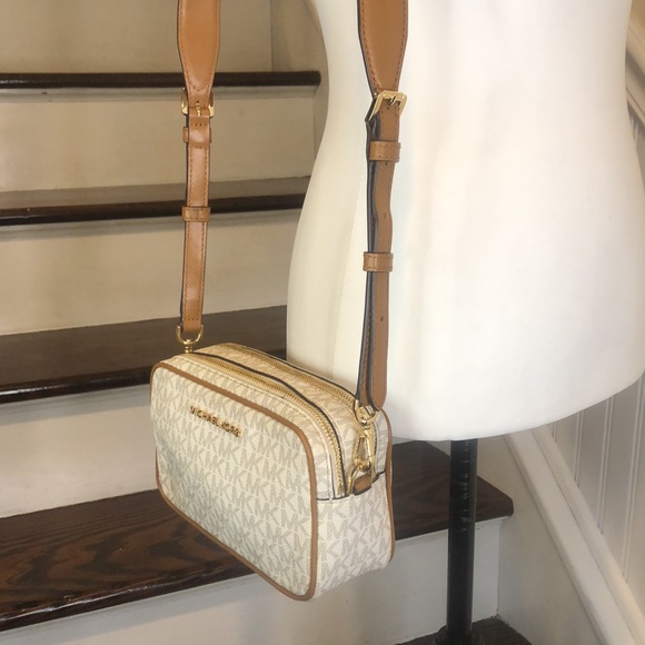 MICHAEL KORS White Leather MK Monogram Jet Set Tote Crossbody Shoulder Body - Picture 4 of 17